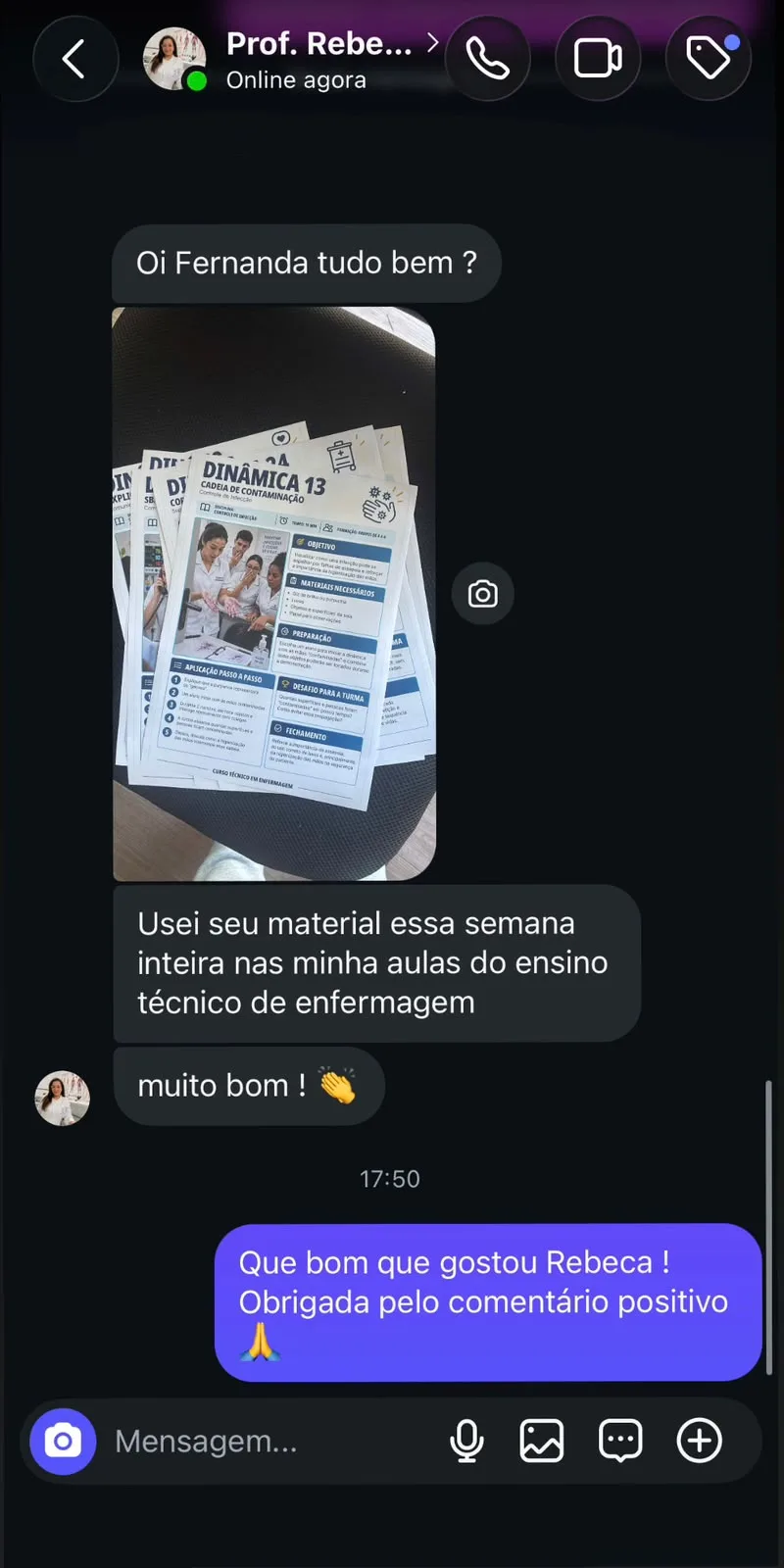 Depoimento de professora